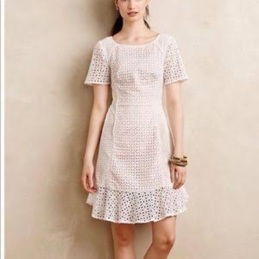 Anthropologie HD in Paris Georgia eyelet dress white nude